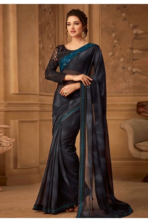 Black georgette embroidered festival wear saree  511